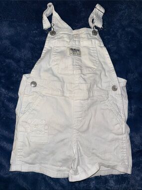 4T vintage OshKosh B'gosh White Kids Short cargo Overalls with patch